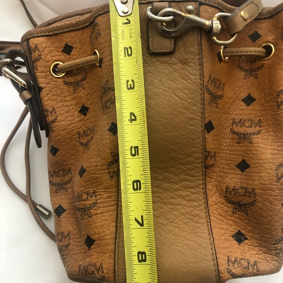 MCM Tan Leather Drawstring Bag with some Leather Wear - Picture 11 of 14